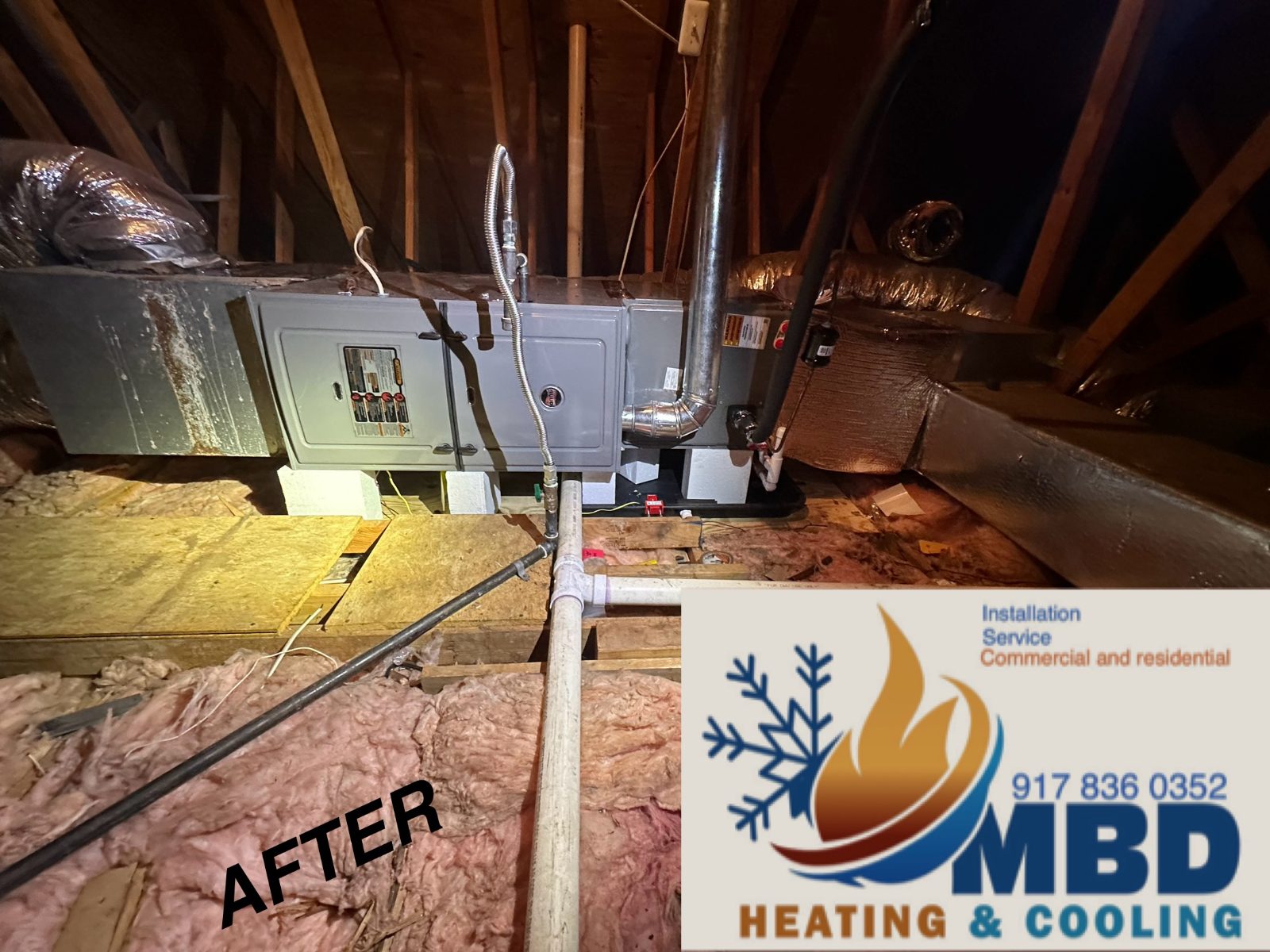 Attic air handler and ductwork after replacement