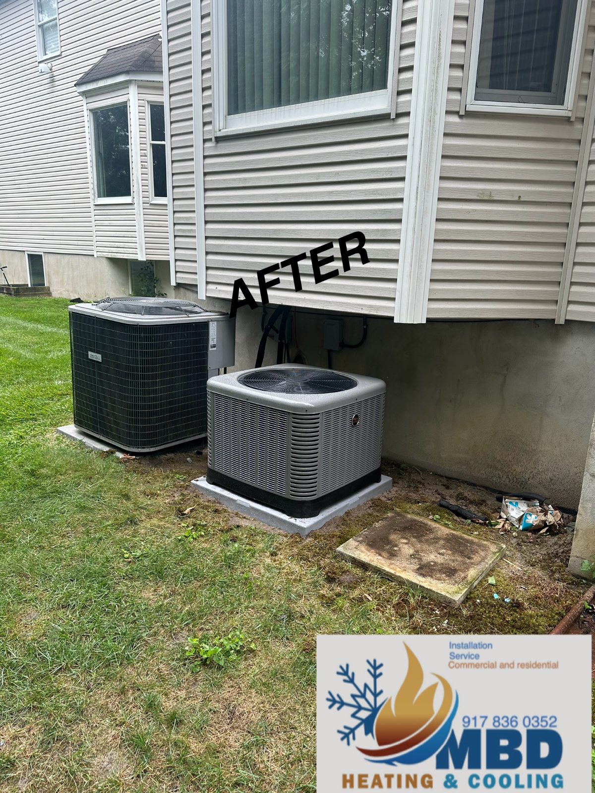 Two outdoor condensers after replacement