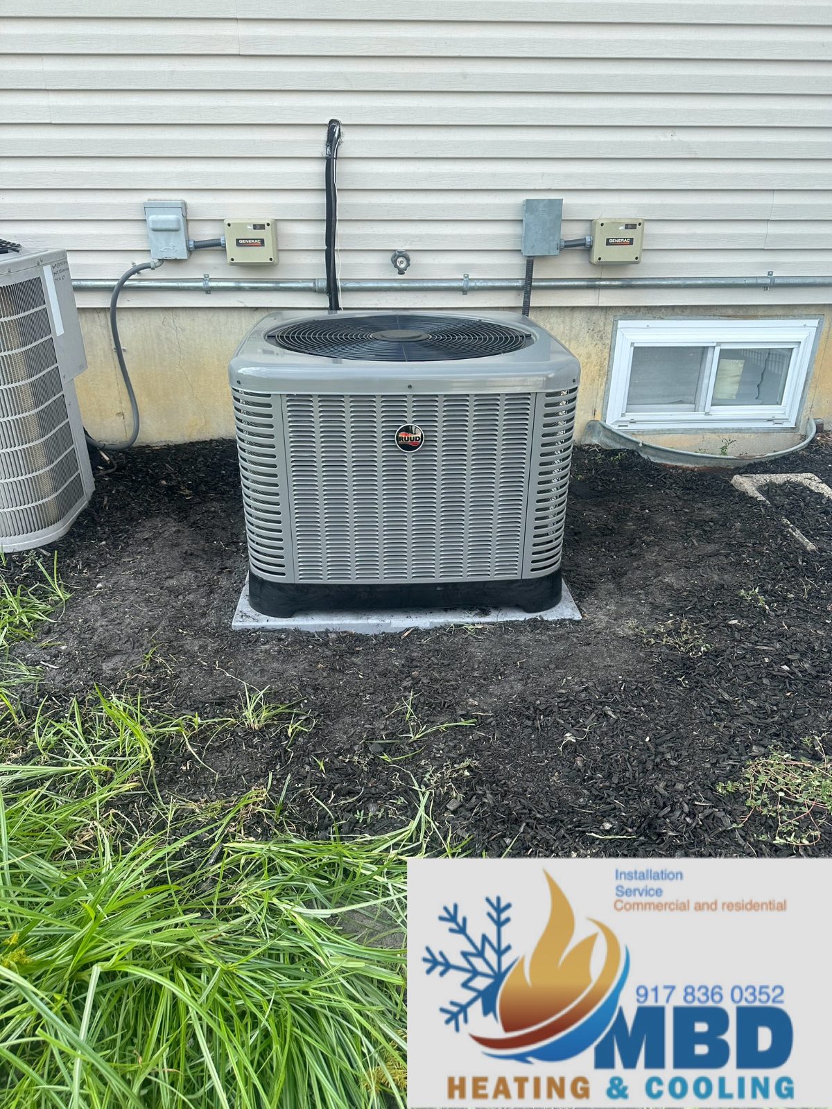 New outdoor condenser installed beside a house