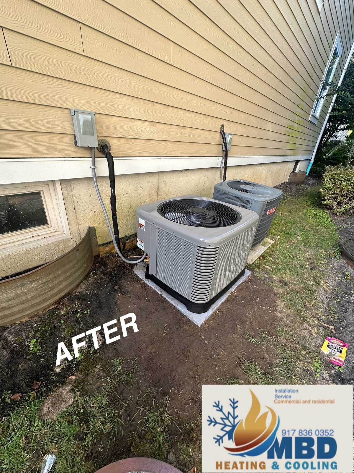 New outdoor condensers beside a house
