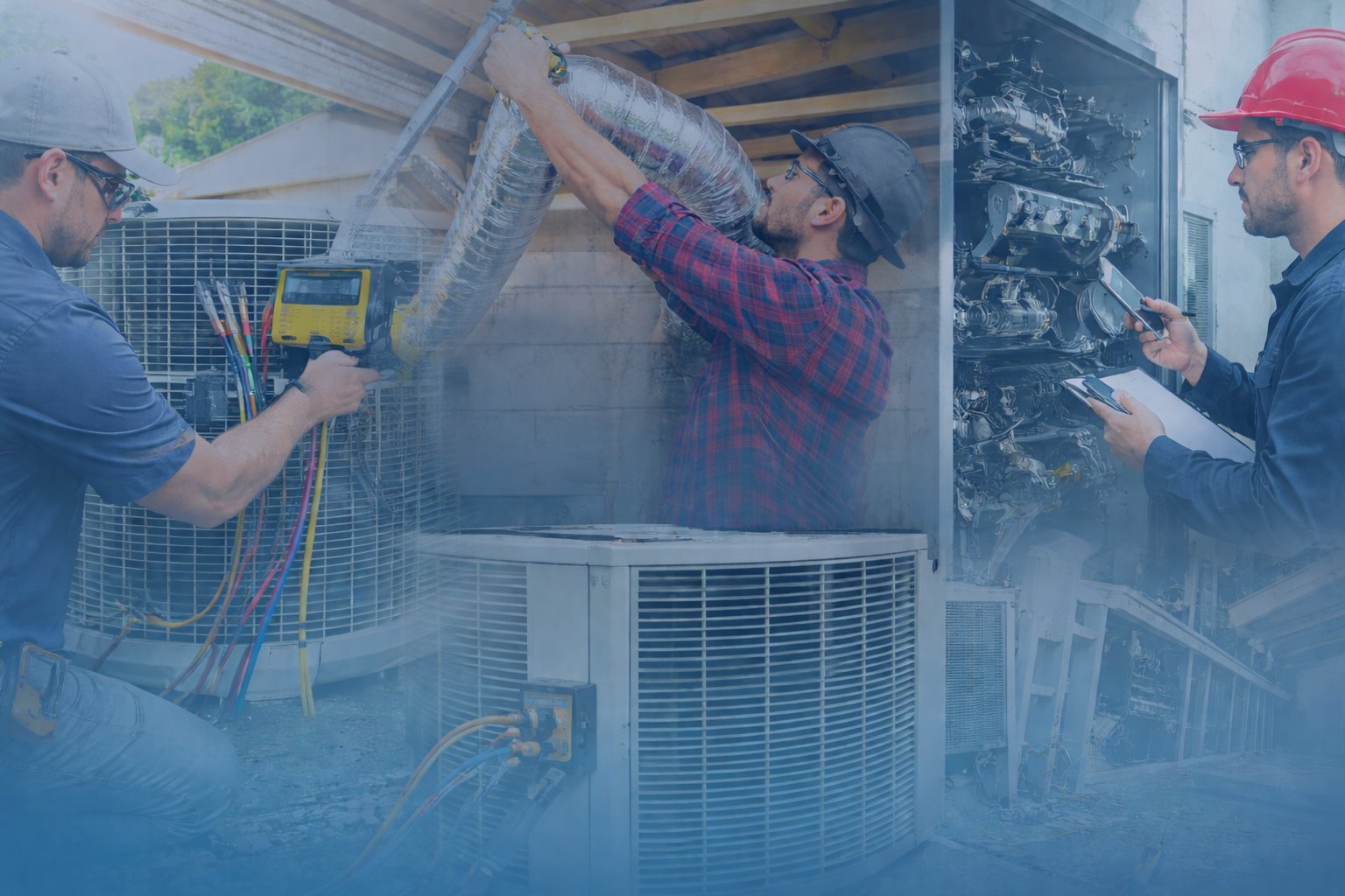 Technicians installing a ductless mini split indoor unit